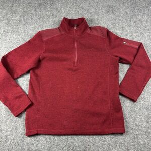 Eddie Bauer Sweater Mens Large Red‎ Quarter Zip Mock Neck Knit Pullover Pocket